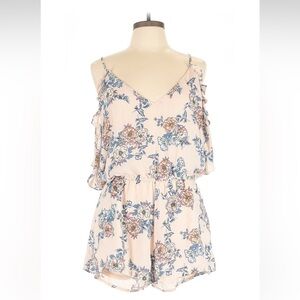 Miley + Molly Blush Pink Floral Romper Cold Shoulder Sleeves Size Large